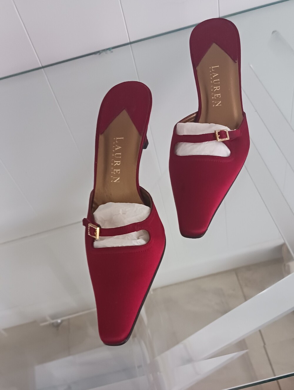VINTAGE RALPH LAUREN 6.5 Women's RUBY Satin Pointed-Toe Buckle Mules